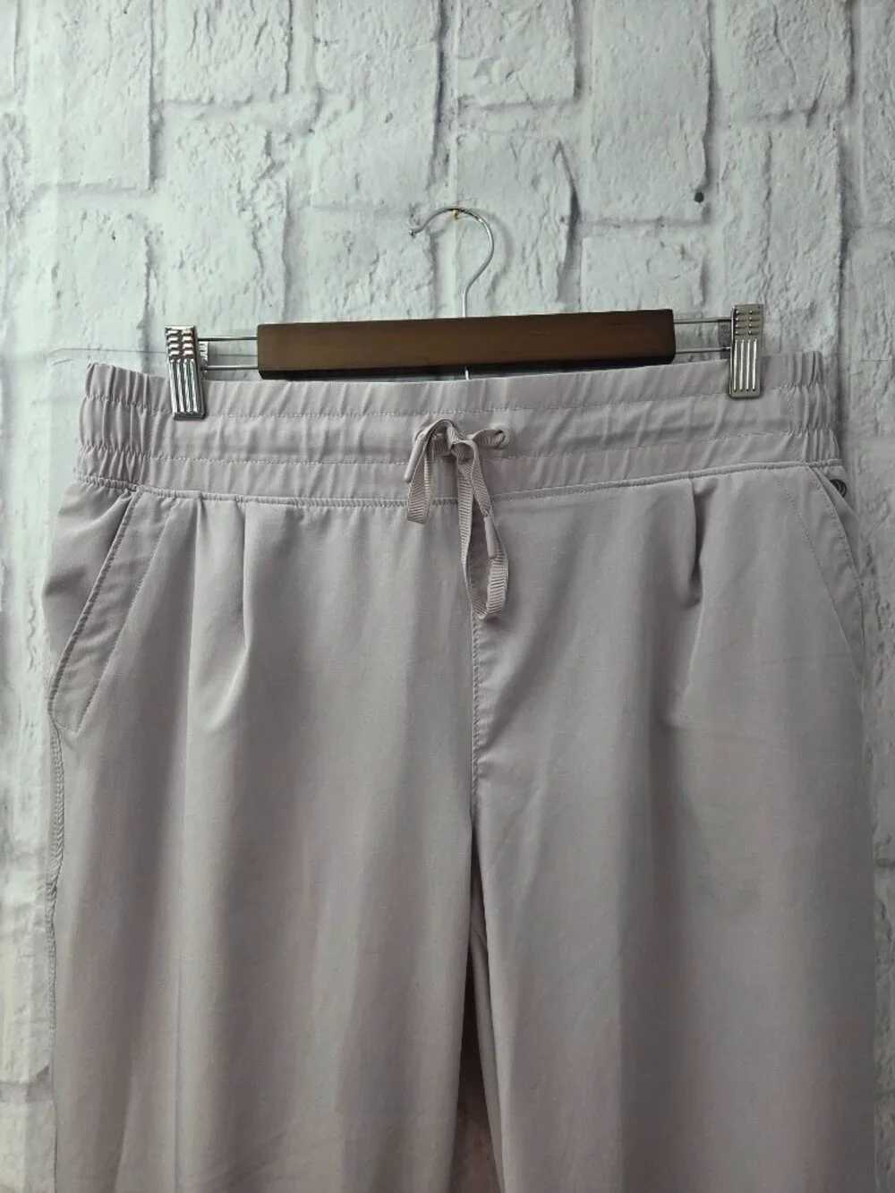 Apana Large Light Lavender Gray Drawstring Scalloped Jogger Pants Spring Casual